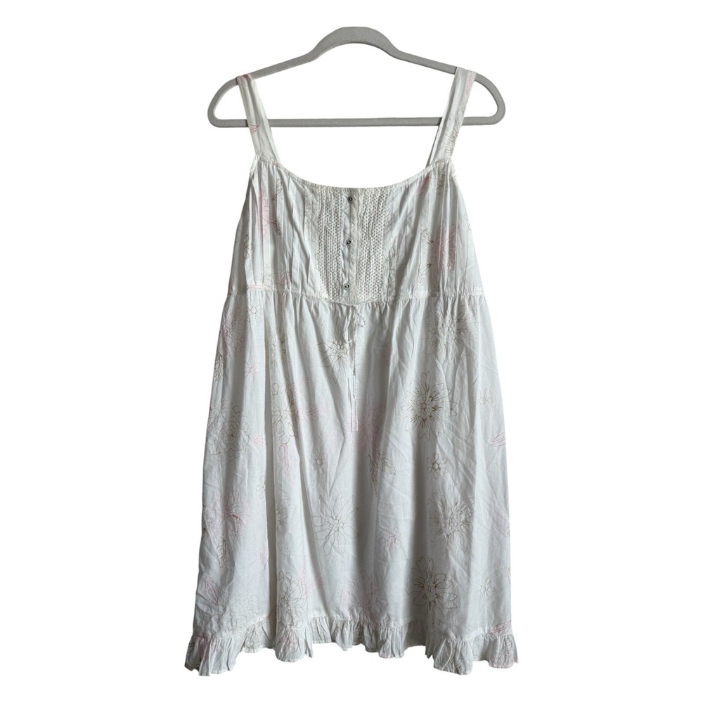 Erika Taylor Intimates White Cotton Floral Chemise Dress Large Cottagecore NEW